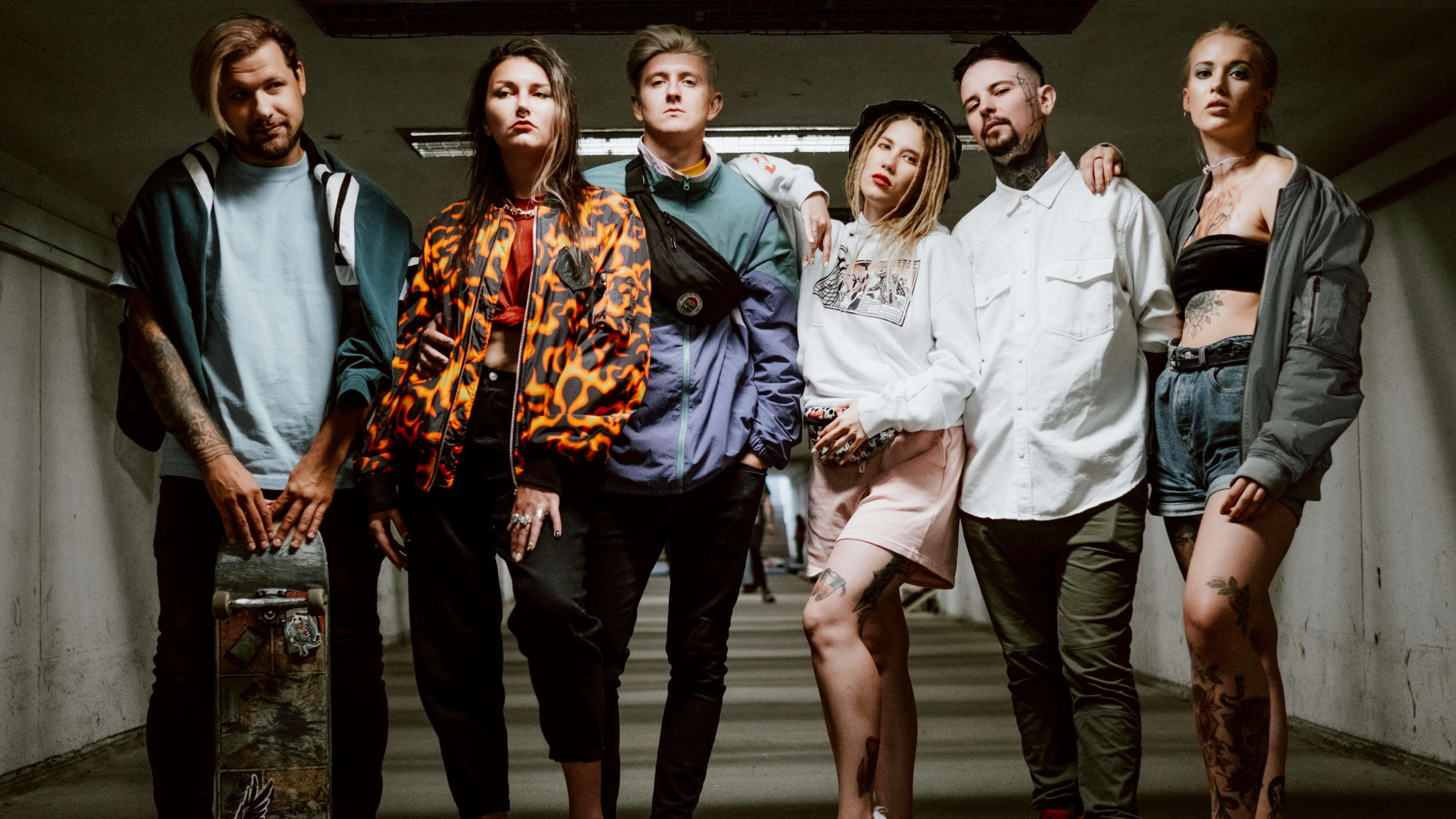 Five Diverse People Standing In A Tunnel