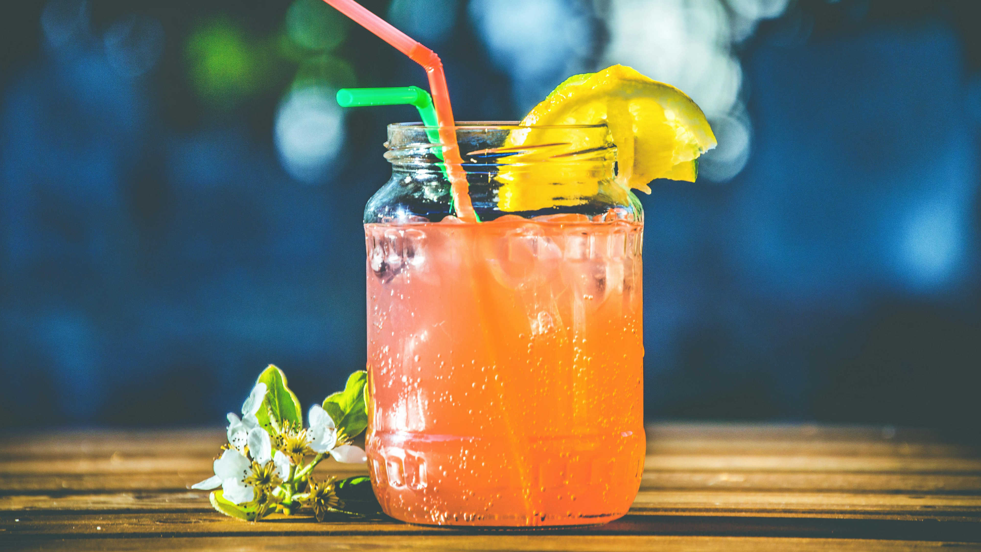 A bright, colorful, tropical drink