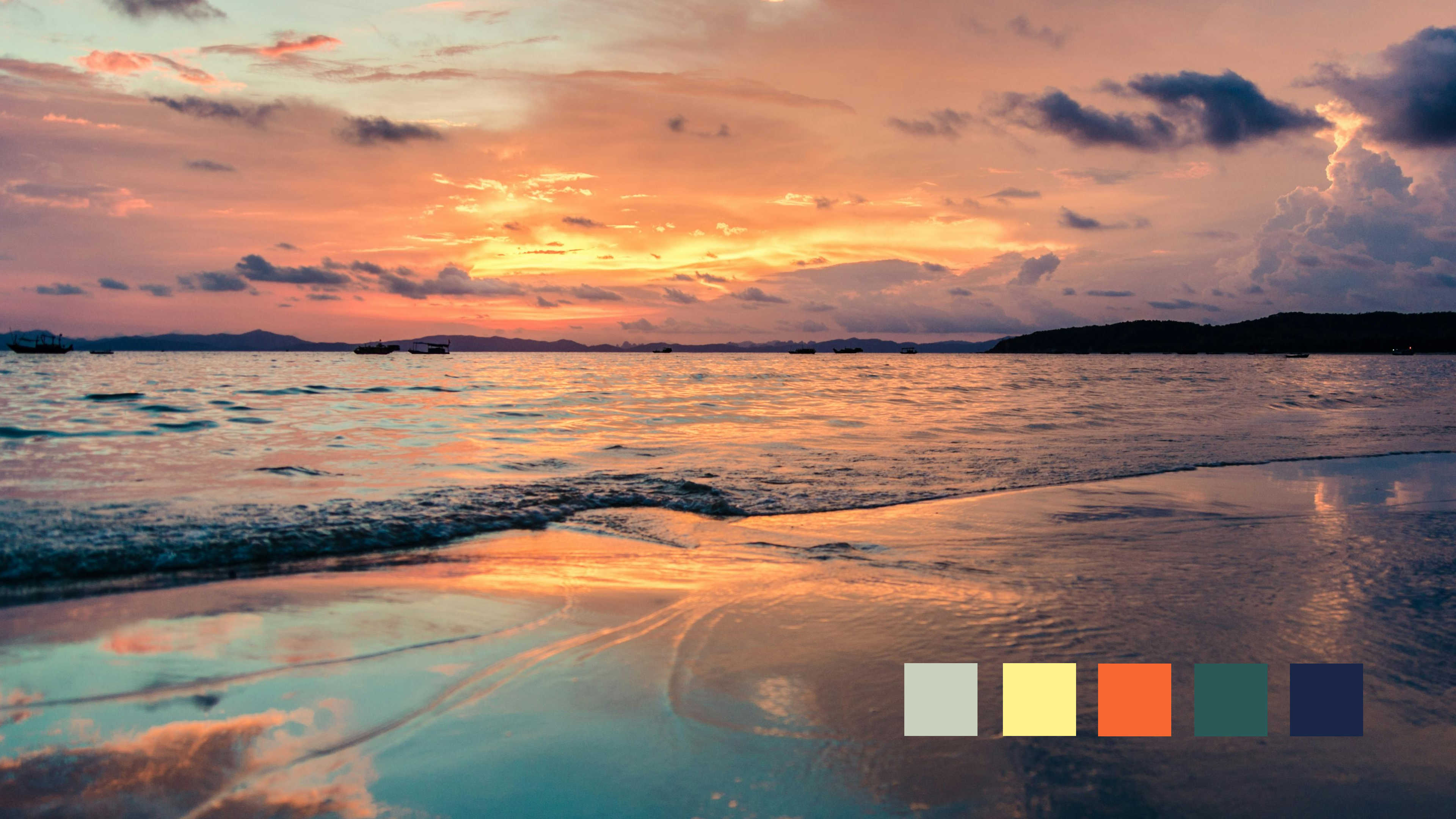 A beach with vivid colors at sunset
