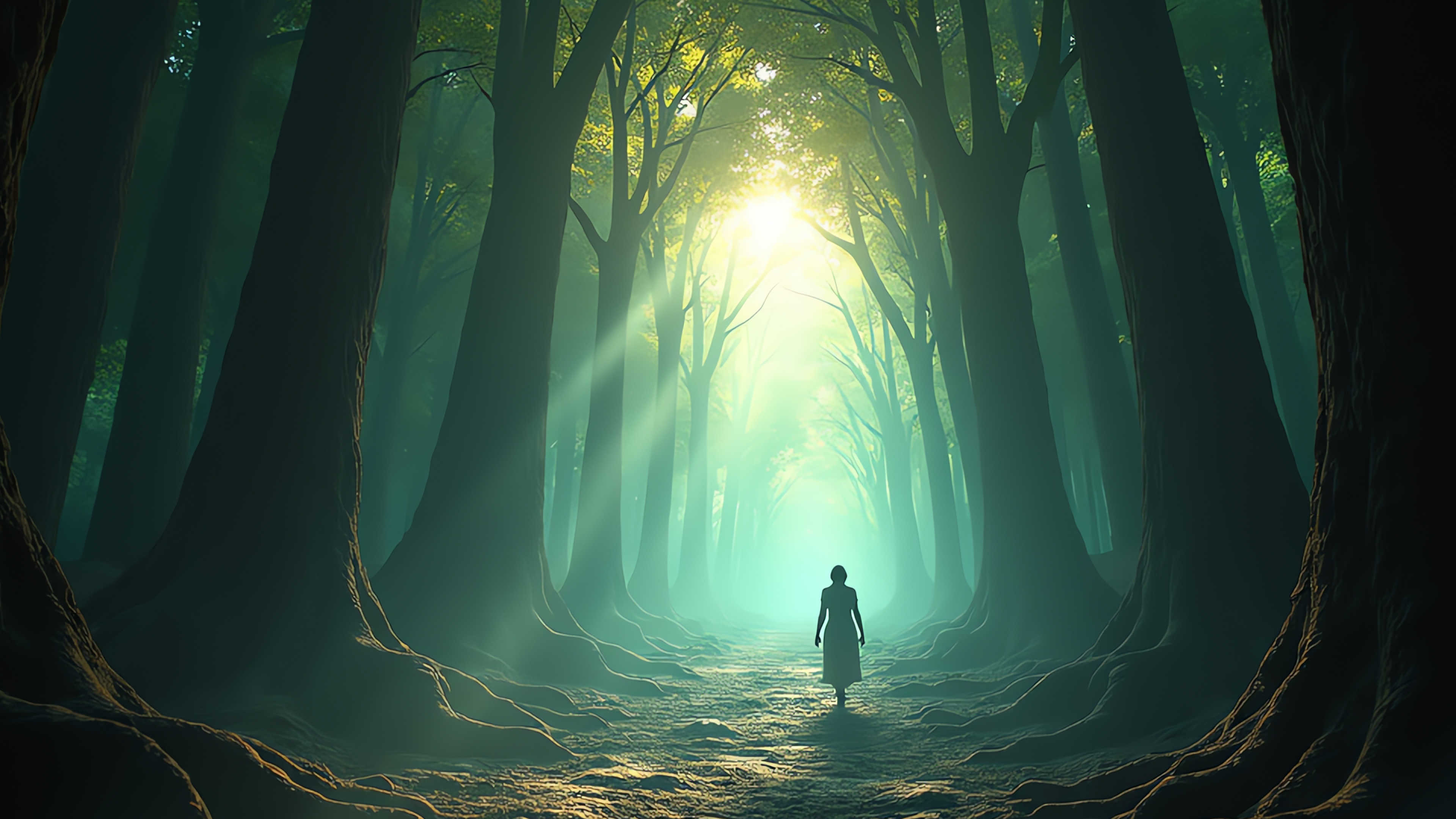 Woman walking into a forest