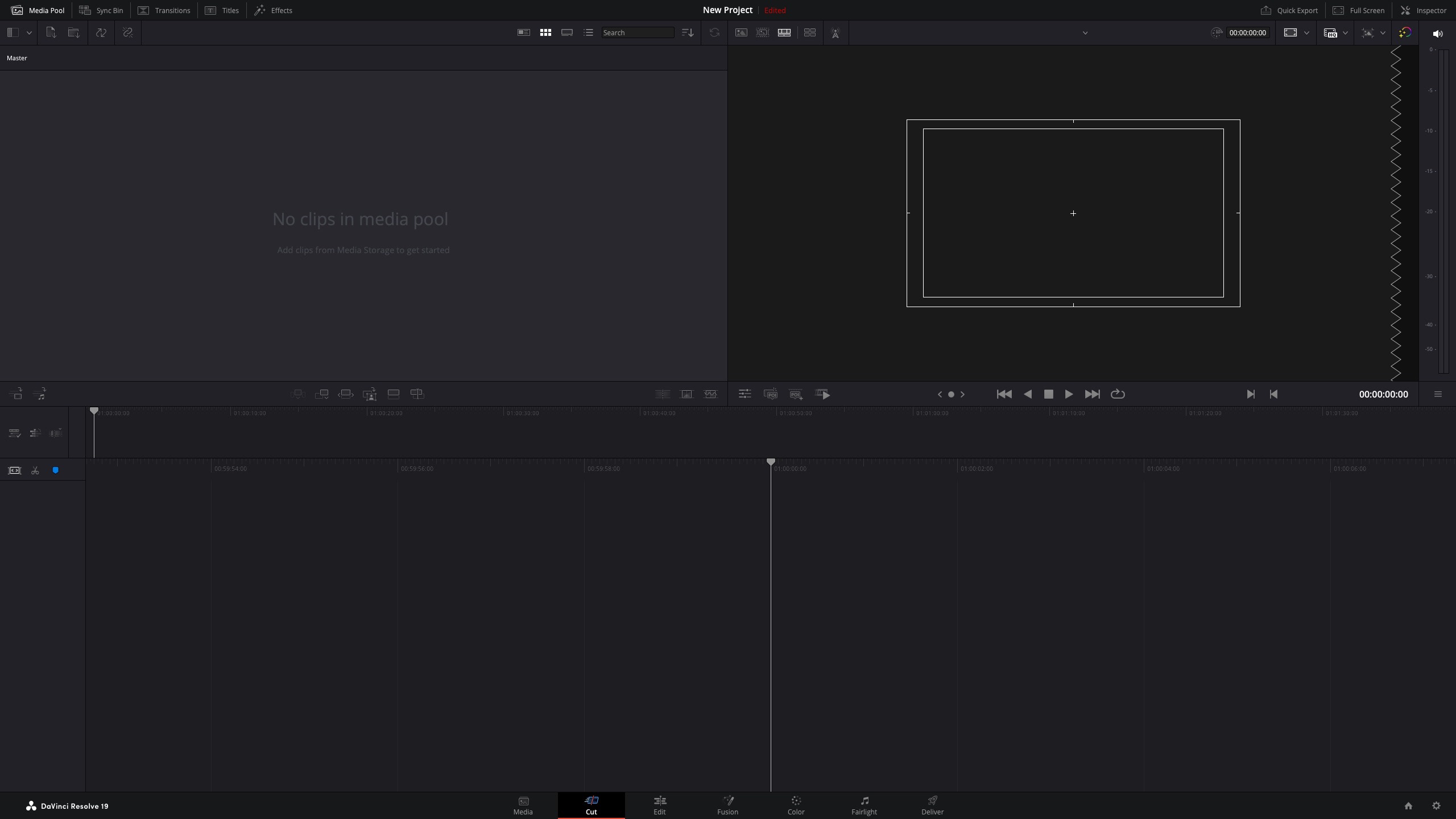 Screenshot of the default Cut page layout