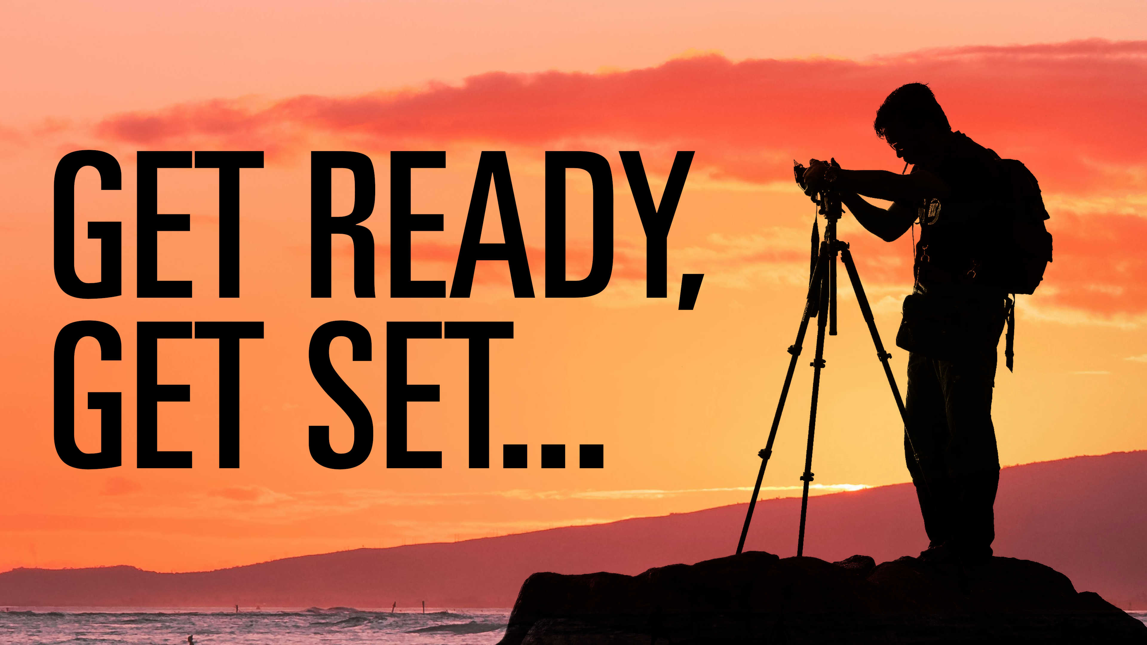 Title image with a silhouette of a person setting up a camera on a tripod in a tropical, outdoor environment