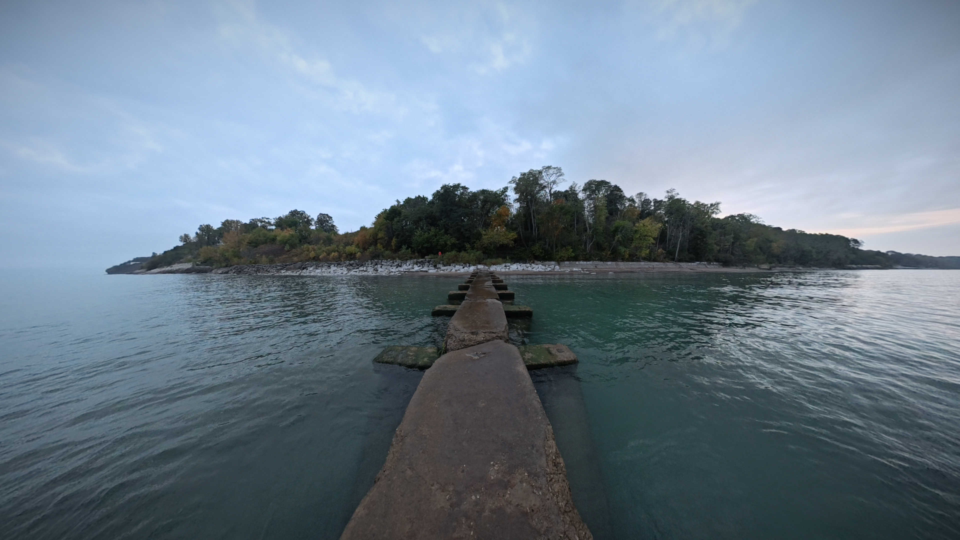 Looking inland from the pier at Big Bay Park on Lake Michigan