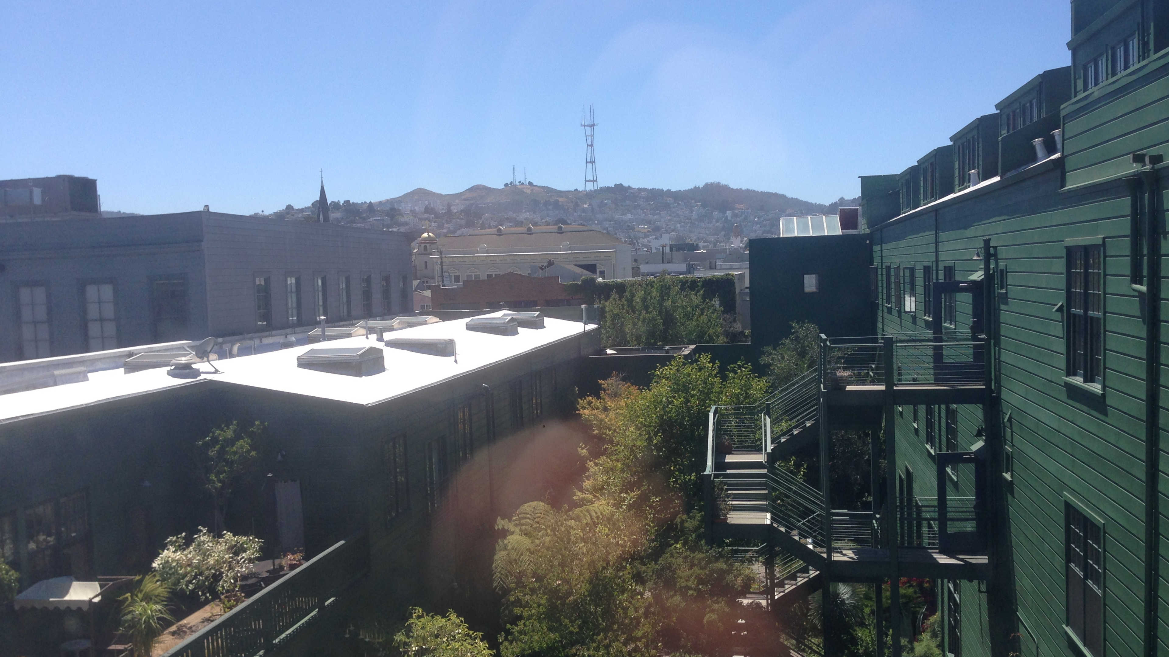 View of Twin Peaks from desk at Activspace in the Mission