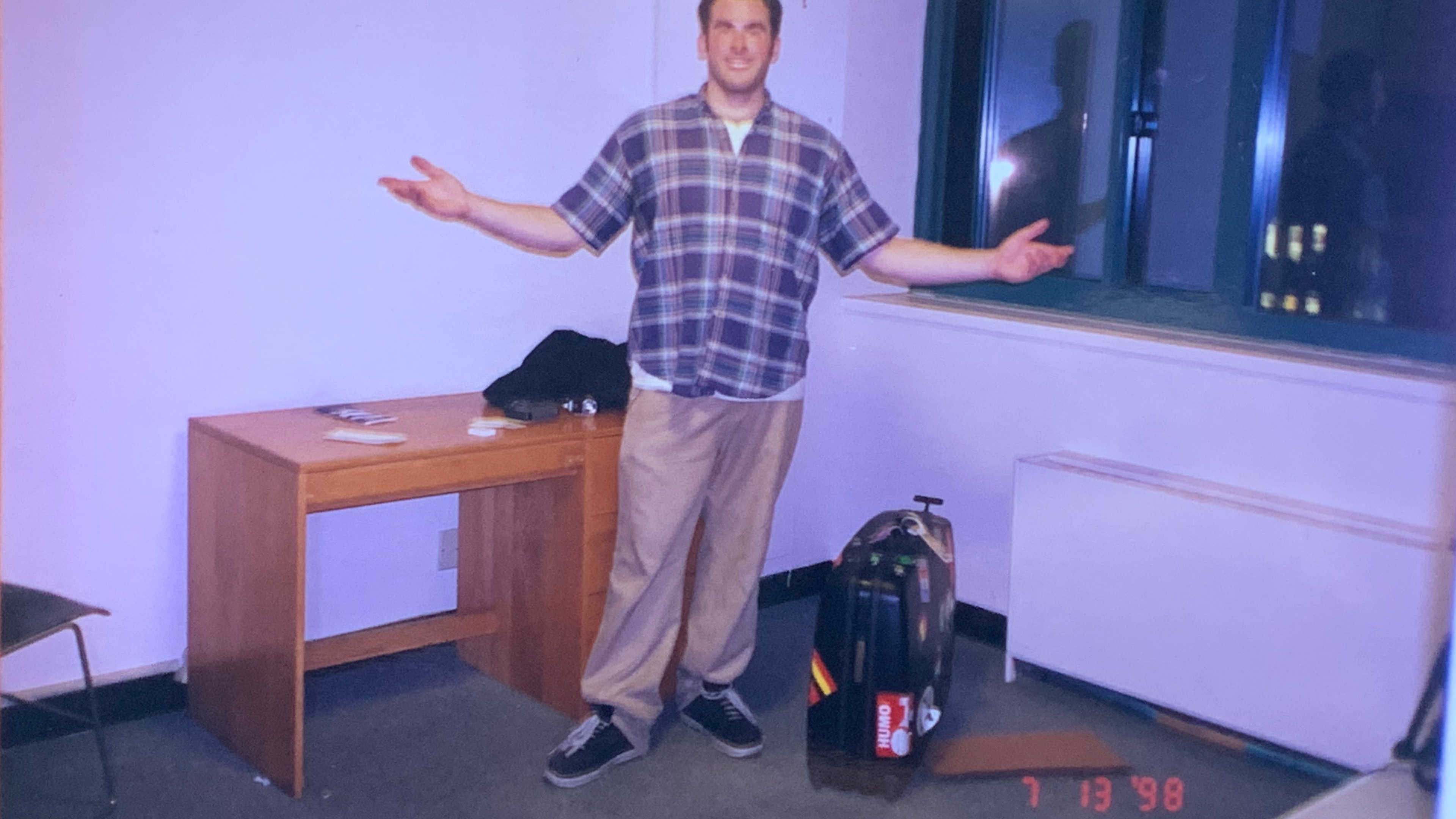 Standing in a dorm room at Columbia University