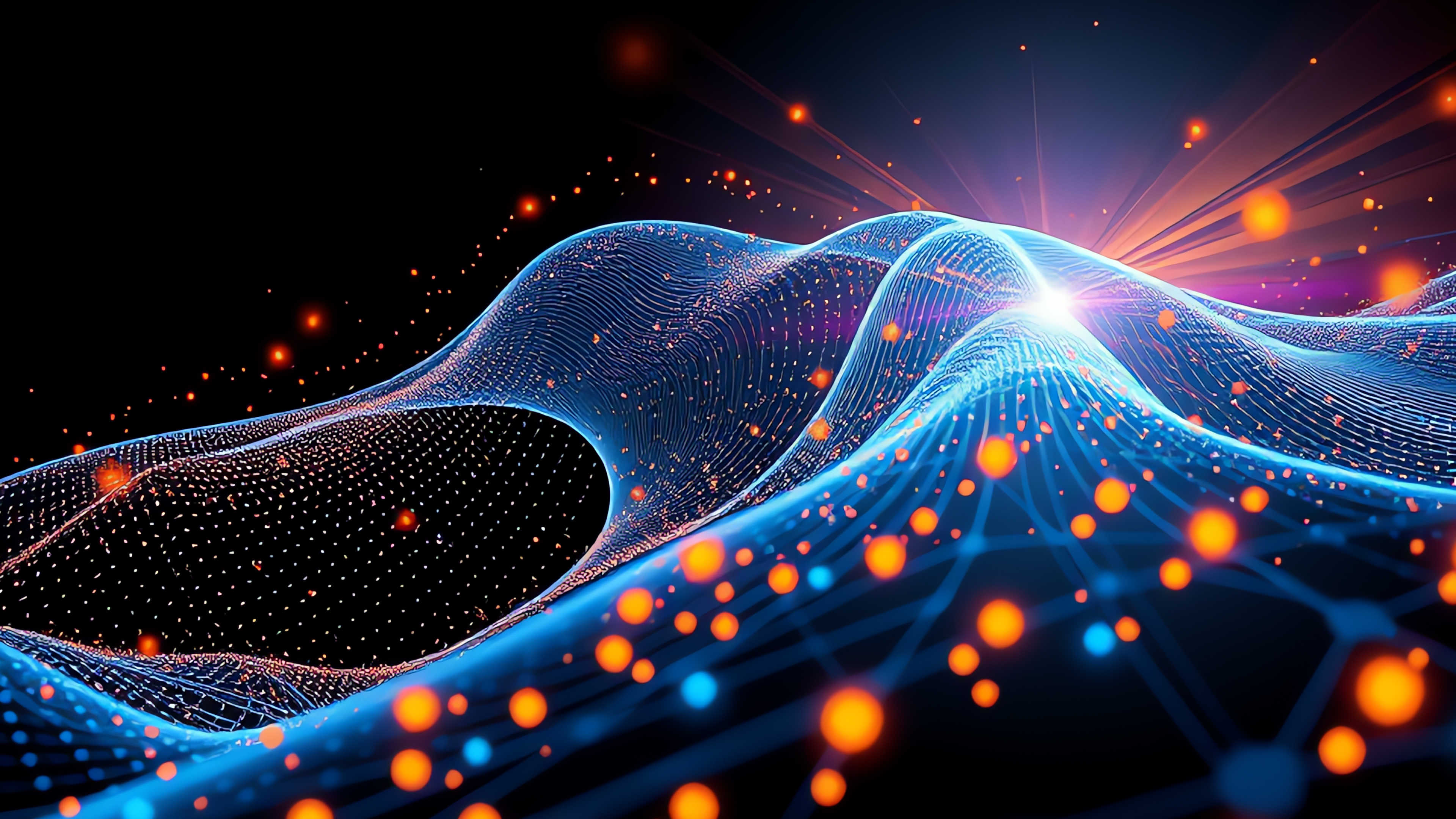 Digital meshes vibrating with light and motion