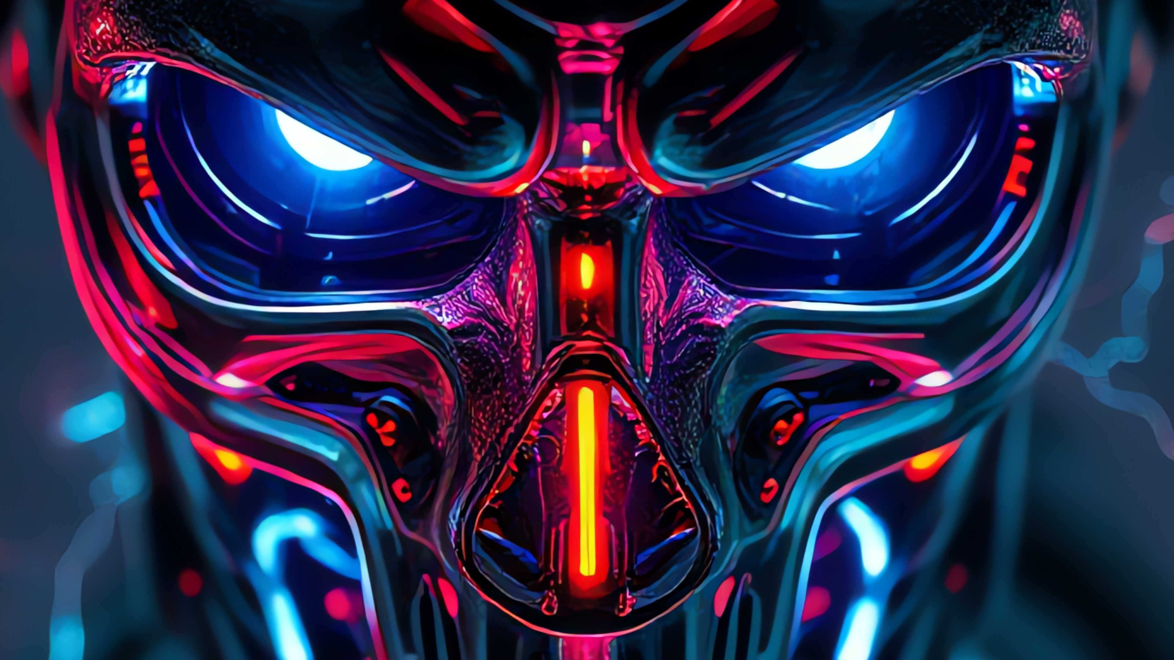 Digital closeup of a terminator robot