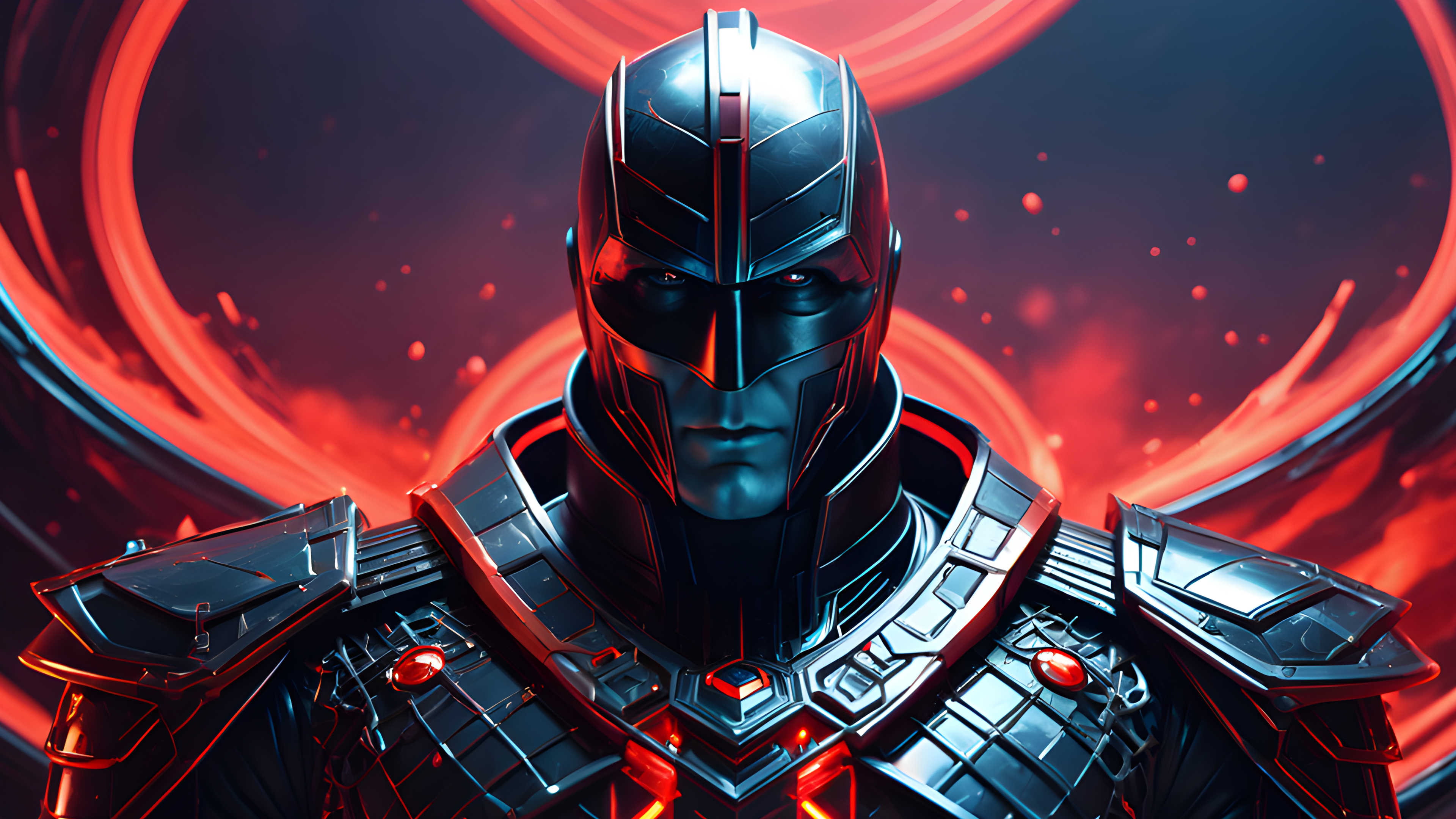 A large, masked superhero in dramatic lighting