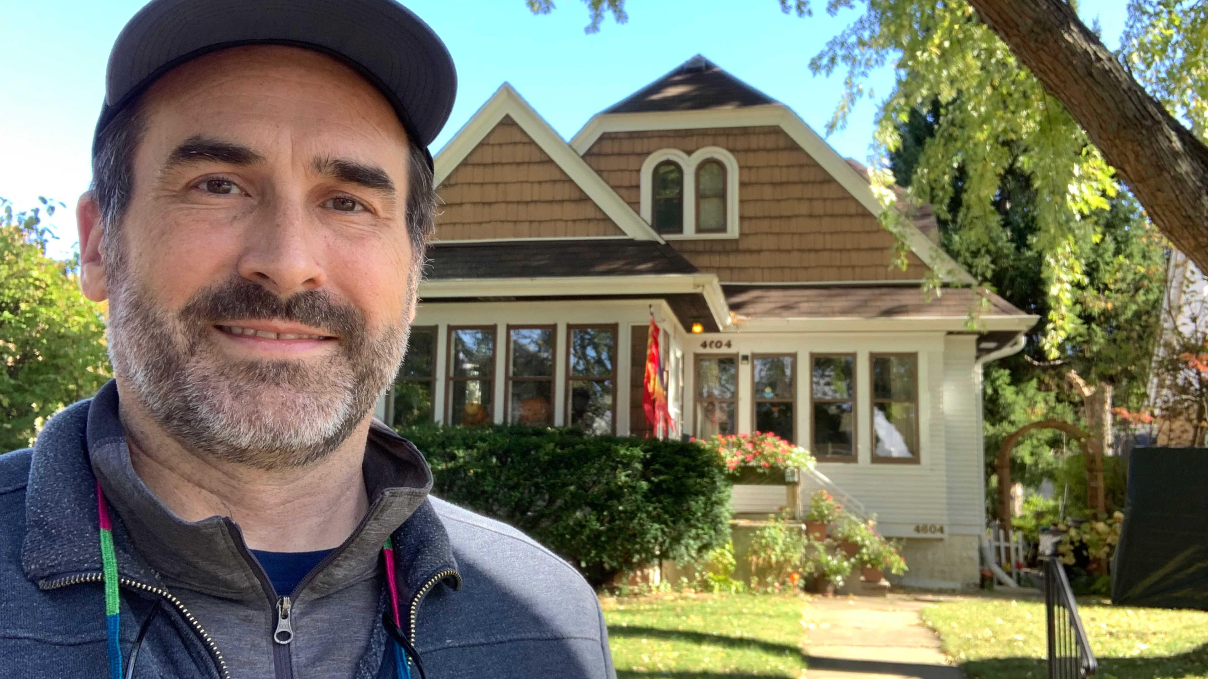 A selfie in front of my family home in Shorewood