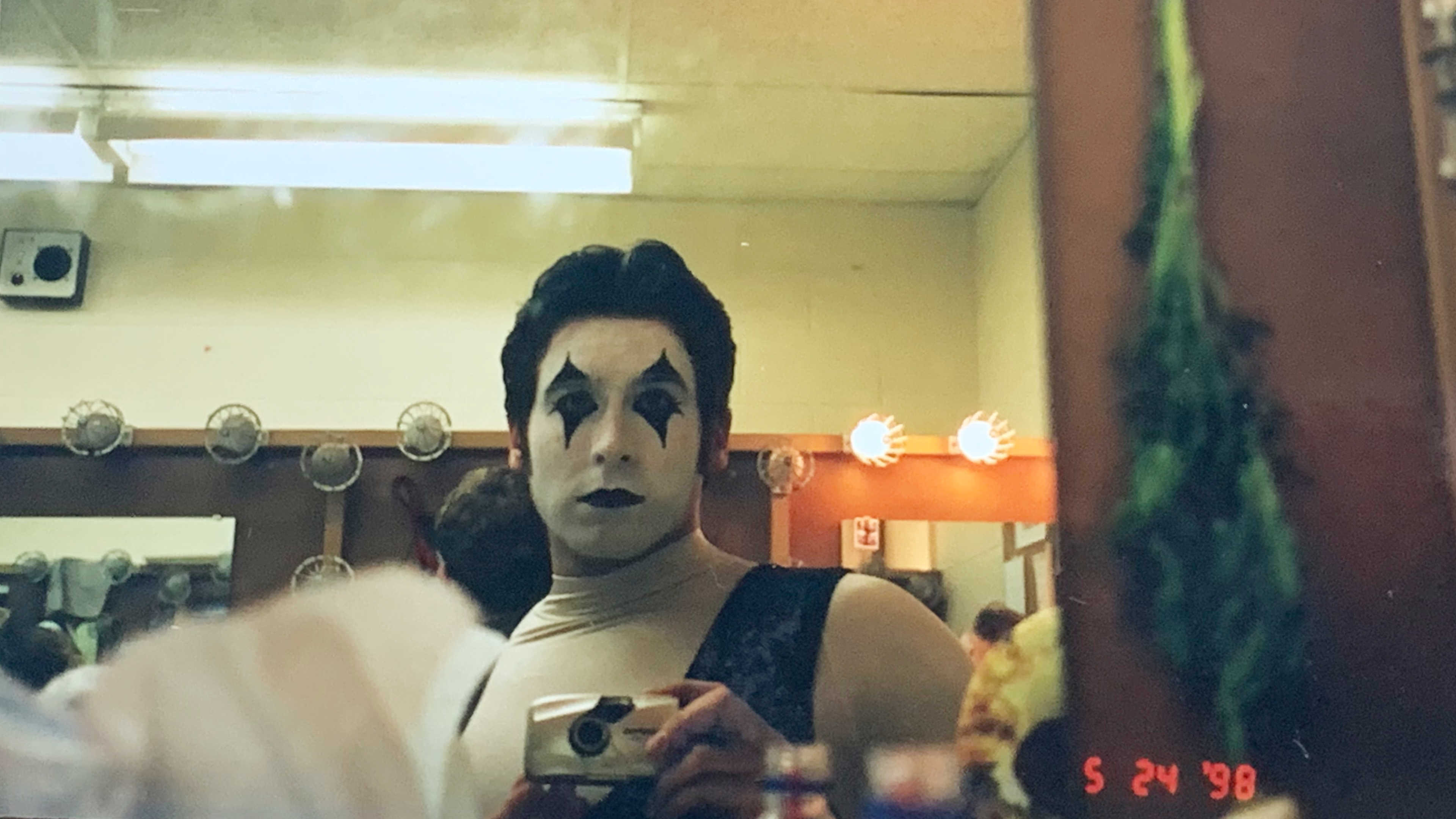 Selfie of me as a mime backstage in the dressing room