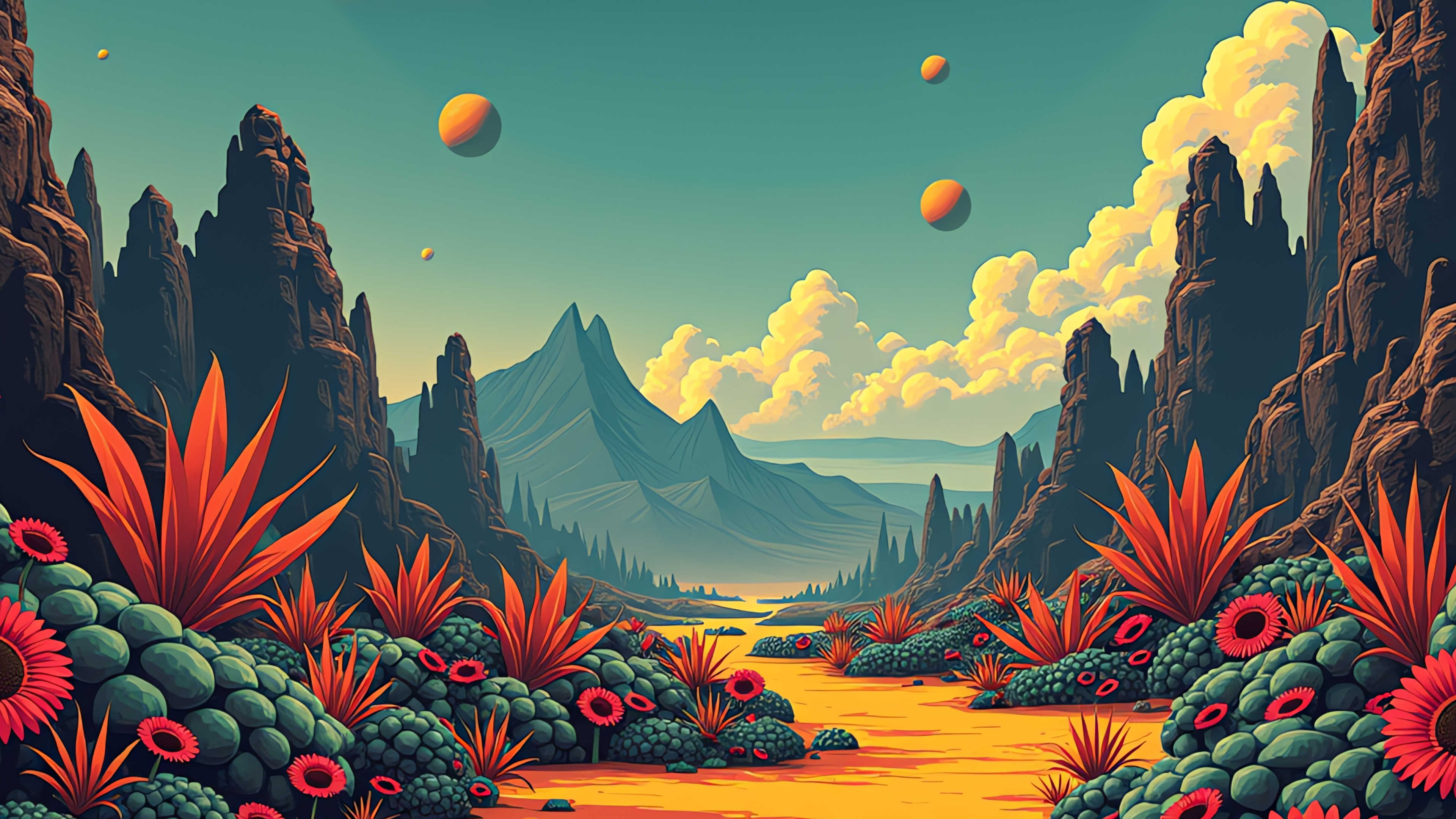 AI design of a lush tropical yet otherworldly landscape
