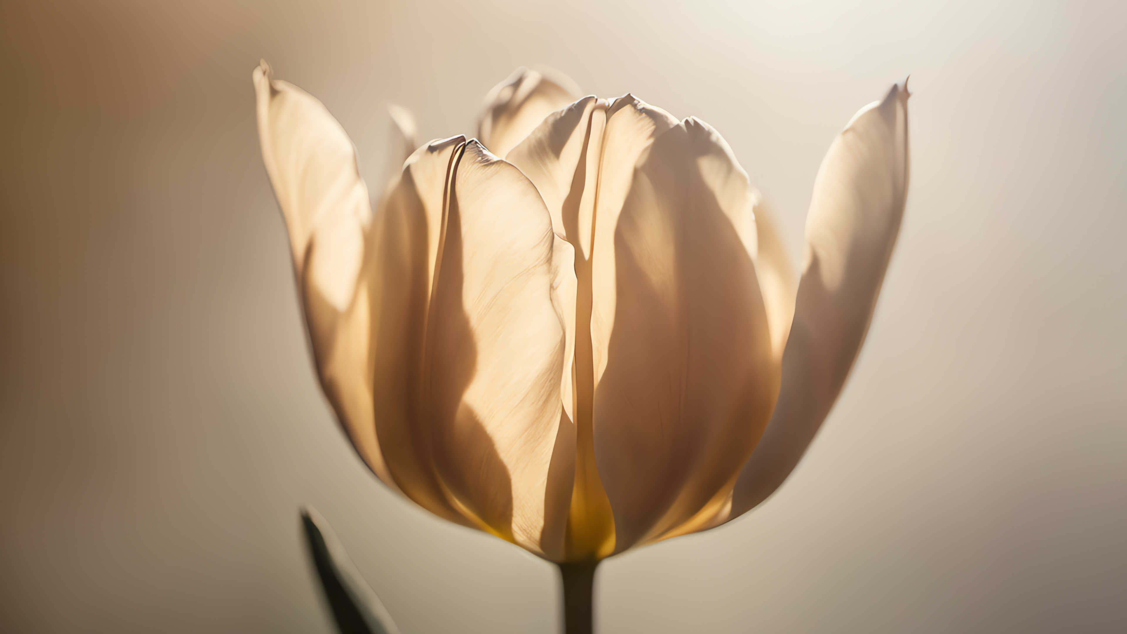 Closeup of a white tulip with sunlight from behind